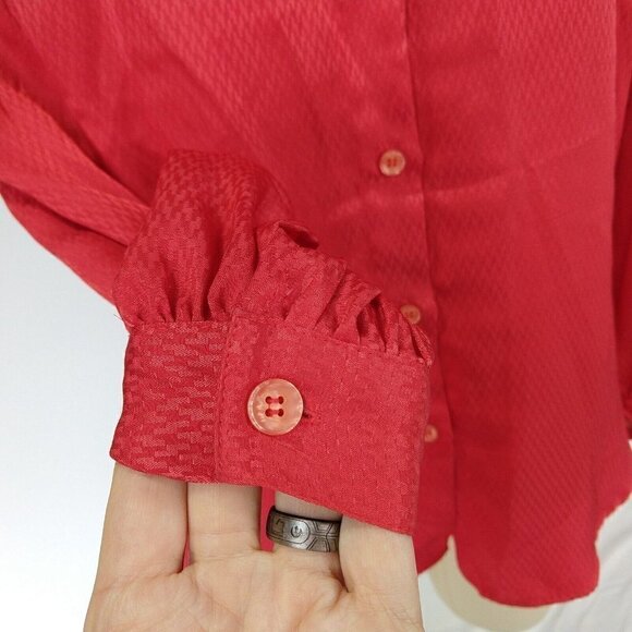 Vintage 80's Halston III Red Pleat Front Blouse Top Size S Button Back Long Slv - Picture 8 of 9